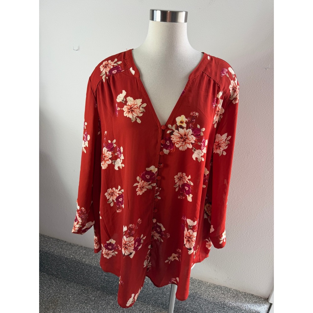 Torrid Harper Womens Plus 4X Floral Georgette 3/4 Roll Tab Sleeve Blouse
